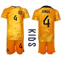 Niederlande Virgil van Dijk #4 Fußballbekleidung Heimtrikot Kinder WM 2022 Kurzarm (+ kurze hosen)